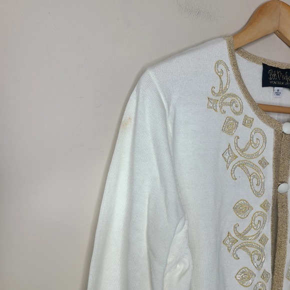 Bob Mackie Wearable Art 2-Button Closure Beaded Embroidered Sweater Cardigan M - Picture 4 of 7